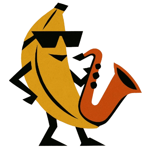 A cool banana playing saxophone