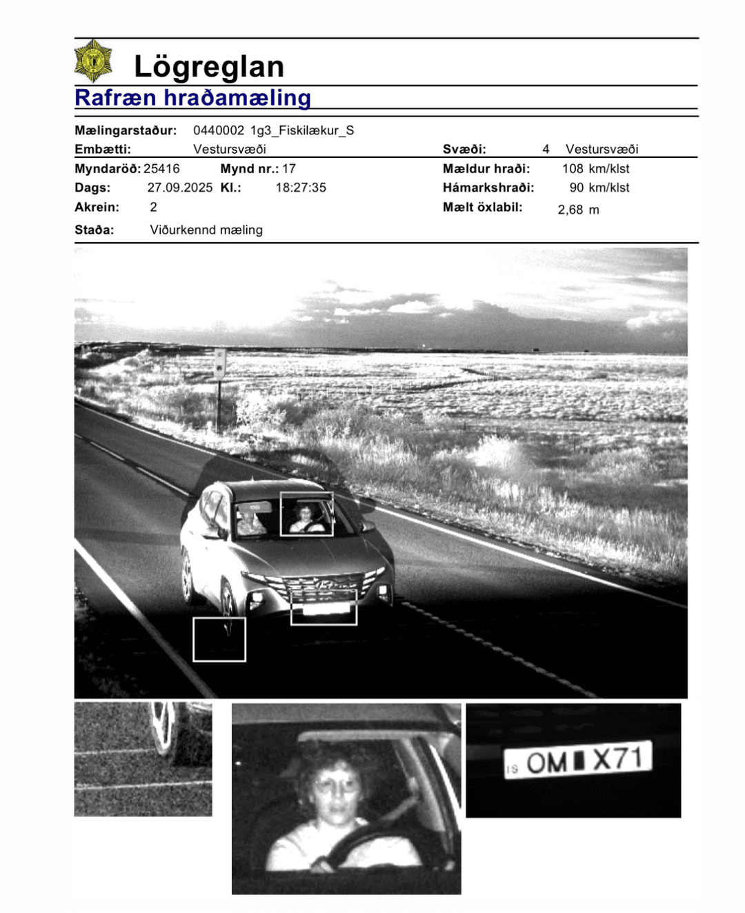 Iceland speeding ticket - evidence of going 108 km/h in a 90 zone